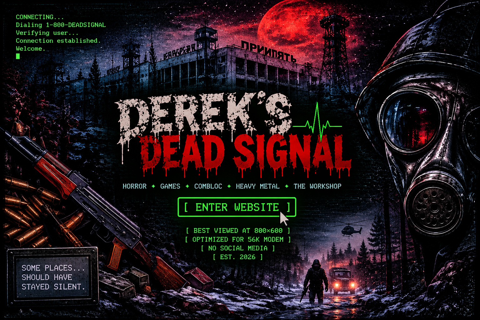 Derek's Dead Signal illustrated retro horror entrance